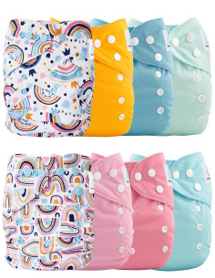 Lot de 8 couches lavables évolutives tons roses + 8 inserts microfibre