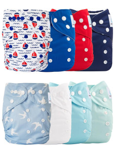 Lot de 8 couches lavables évolutives tons roses + 8 inserts microfibre