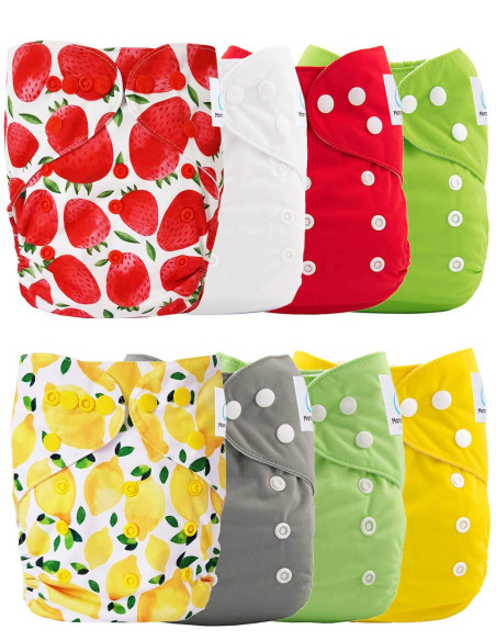 Lot de 8 couches lavables évolutives tons roses + 8 inserts microfibre