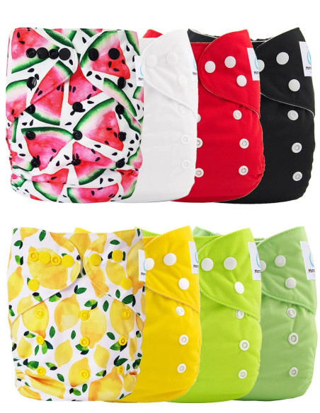 Lot de 8 couches lavables évolutives tons roses + 8 inserts microfibre