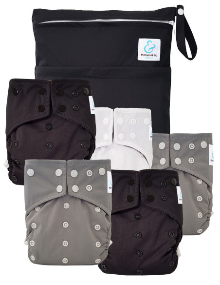 Lot de 5 Couches lavables intégrales évolutives tout en un insert en bambou