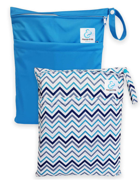 Set of 2 waterproof bags to store and carry the washable layers and baby swimsuit