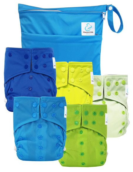 Lot de 5 Couches lavables intégrales évolutives tout en un insert en bambou