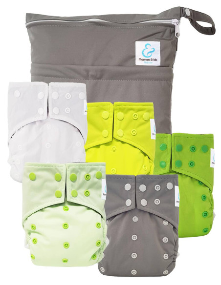 Lot de 5 Couches lavables intégrales évolutives tout en un insert en bambou