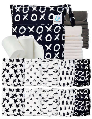 Complete Pack washable diapers Bamboo Inserts Waterproof Bag and Protective Sails