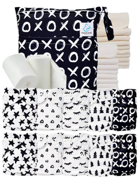 Pack complet 10 couches lavables inserts sac imperméable et voiles de protection