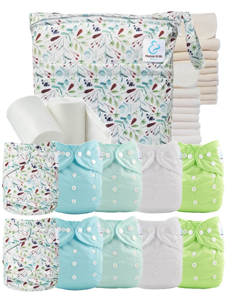 Pack complet tons bleus 10 couches lavables inserts sac imperméable