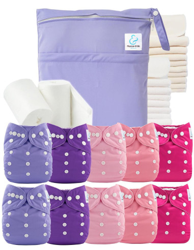 Paquete Complete 10 capas Inserciones lavables Bolsa impermeable y velas protectoras