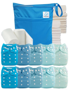 Pack complet 10 couches lavables inserts sac imperméable et voiles de protection
