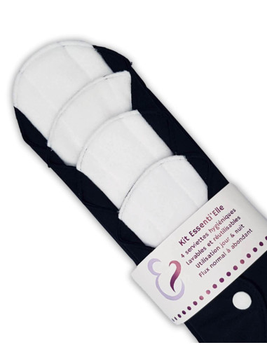 Lot de 4 serviettes hygiéniques lavables certifiées Oeko Tex standard 100 classe 1 en Coton