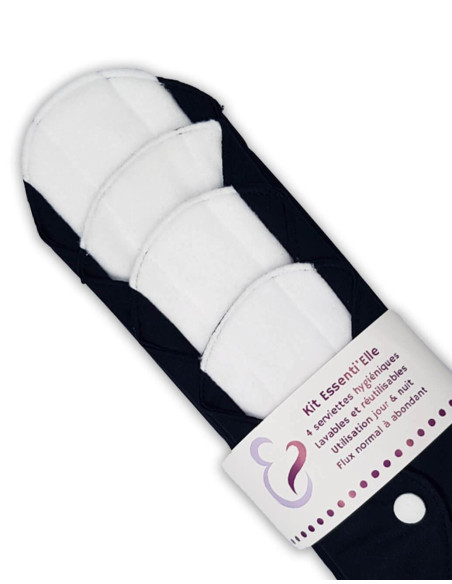 Lot de 4 serviettes hygiéniques lavables certifiées Oeko Tex standard 100 classe 1 en Coton