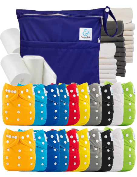 Mega pack 20 couches lavables + inserts + voiles de protection et son sac imperméable