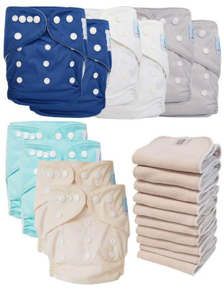 Lot de 10 Couches lavables tout en Un TE1 certifiées OEKO TEX