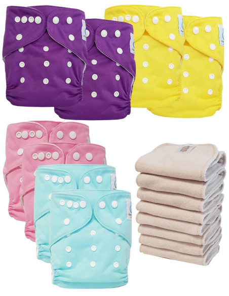 Lot de 8 Couches lavables tout en Un Te1 certifiées OEKO TEX