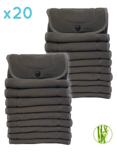 Set of 20 inserts in bamboo charcoal and microfiber for washable layers