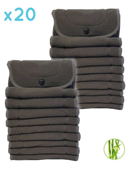 Set of 20 inserts in bamboo charcoal and microfiber for washable layers