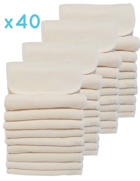 Set of 40 inserts in bamboo charcoal and microfiber for washable layers