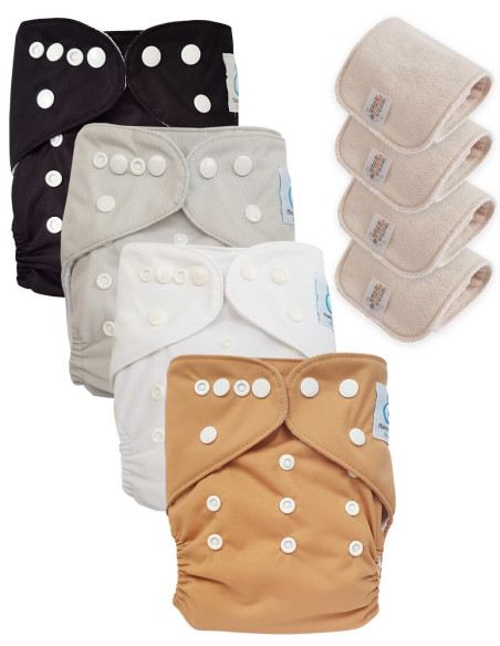 Lot de 4 Couches lavables tout en Un Te1 conçues à partir de matériaux certifiées OEKO TEX