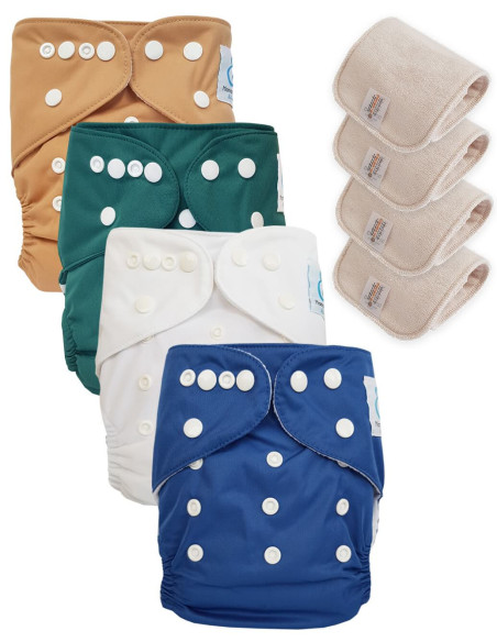 Lot de 4 Couches lavables tout en Un Te1 conçues à partir de matériaux certifiées OEKO TEX