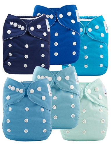 Lot de Couches lavables te1 évolutives et inserts tons bleus