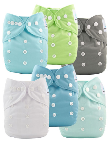 Lot de Couches lavables te1 évolutives et inserts tons bleus