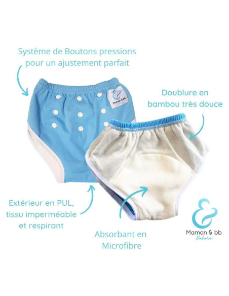 Culotte d'apprentissage à la propreté taille évolutive bambou
