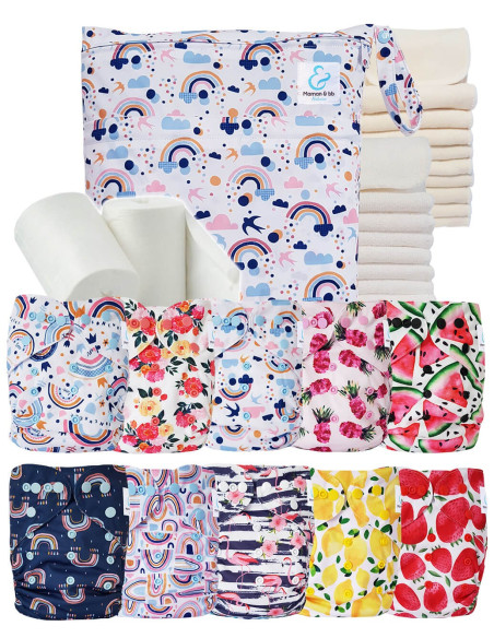 Pack complet 10 couches lavables inserts sac imperméable et voiles de protection