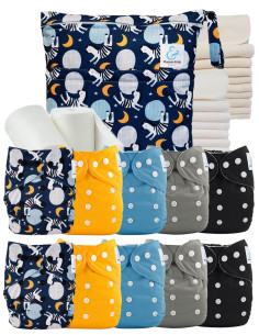 Pack complet premium composé de 10 couches lavables, d'inserts, d'un sac imperméable et de voiles de protection