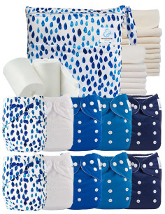 Pack complet premium composé de 10 couches lavables, d'inserts, d'un sac imperméable et de voiles de protection