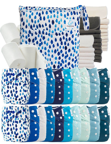 Mega pack 20 couches lavables TE1 + inserts + voiles de protection et son sac imperméable