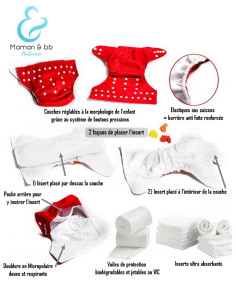 Lot de 8 couches lavables évolutives tons roses + 8 inserts microfibre 2