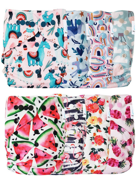 Lot de 8 couches lavables évolutives + 8 inserts microfibre