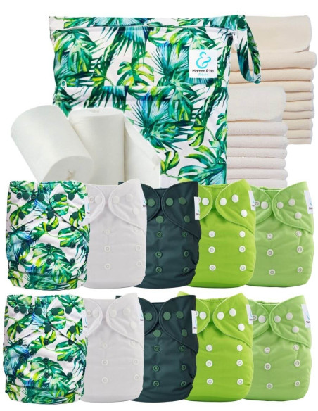 Premium-Komplettpaket, bestehend aus 10 windeln Waschbar, Einsätze, wasserdichte Tasche und Schutzsegeln