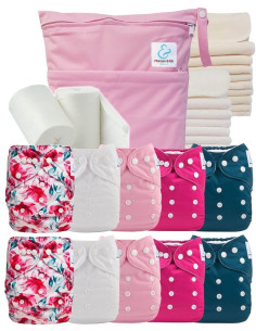 Pack complet premium composé de 10 couches lavables, d'inserts, d'un sac imperméable et de voiles de protection