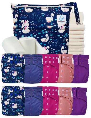 Volles pack 10 windeln Vollwaschbar + Bambuseinsatz Wasserdichte Tasche und Schutzhälften
