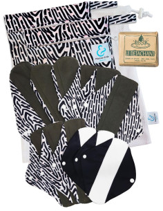 Conjunto grande de 12 toallas sanitarias lavables + paños de lavandería + dos bolsillos impermeables + removedor de manchas