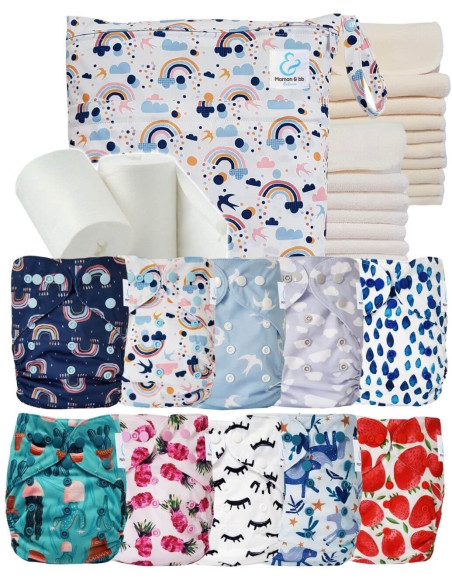 Paquete completo Tonos azules 10 capas Inserciones lavables Bolsa impermeable