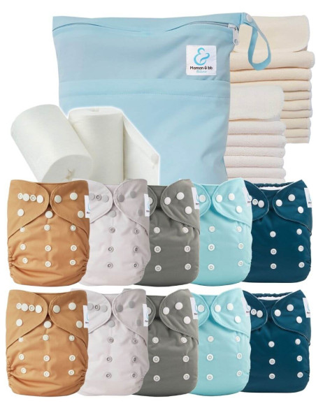 Premium-Komplettpaket, bestehend aus 10 windeln Waschbar, Einsätze, wasserdichte Tasche und Schutzsegeln