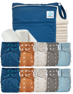Pack complet 10 couches lavables intégrales + inserts bambou sac imperméable et voiles de protection