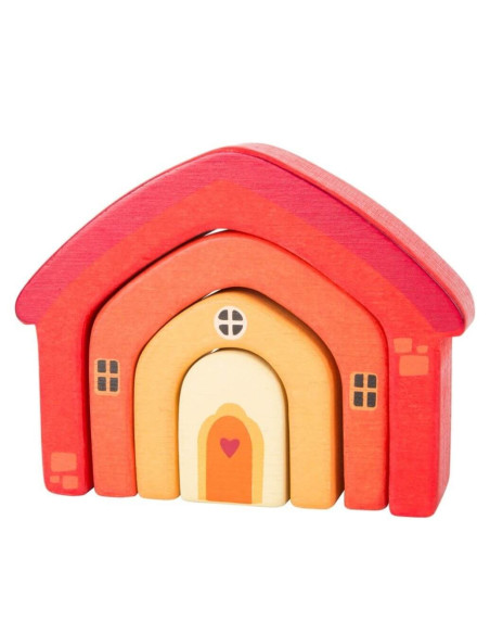 Bloc de construction en bois - Maison | Jeu de construction aidant à la motricité