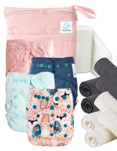 Kit de lanzamiento pañales Inicio lavable y go tE2 con inserciones de bambú
