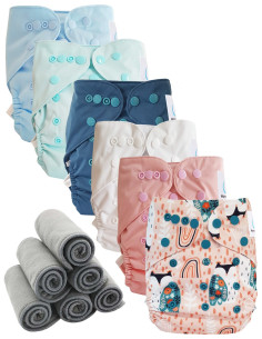 Lot 6 Washable layers while two te2 with double gussets + 6 bamboo inserts