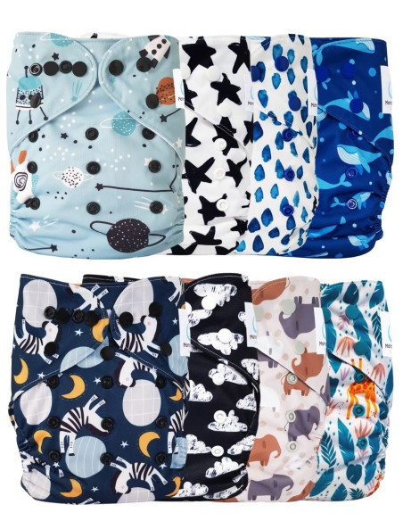 Lot de 8 couches lavables évolutives + 8 inserts microfibre