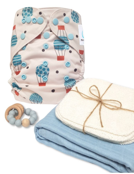 Coffret naissance bébé - Couches lavables langes lingettes lavables et hochet