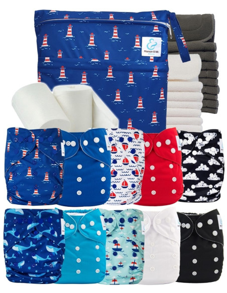 Pack complet couches lavables bambou inserts sac imperméable et voiles de protection