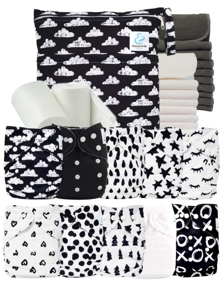 Pack complet couches lavables bambou inserts sac imperméable et voiles de protection