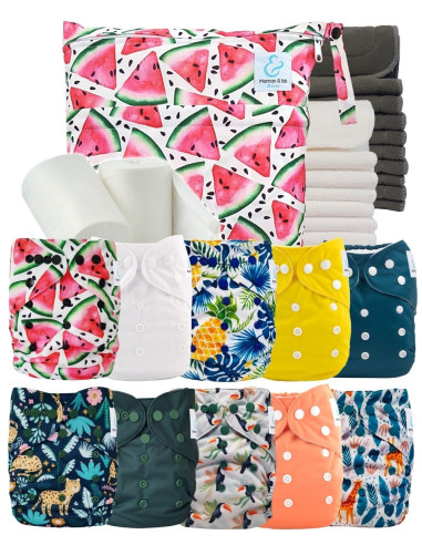 Pack complet couches lavables bambou inserts sac imperméable et voiles de protection