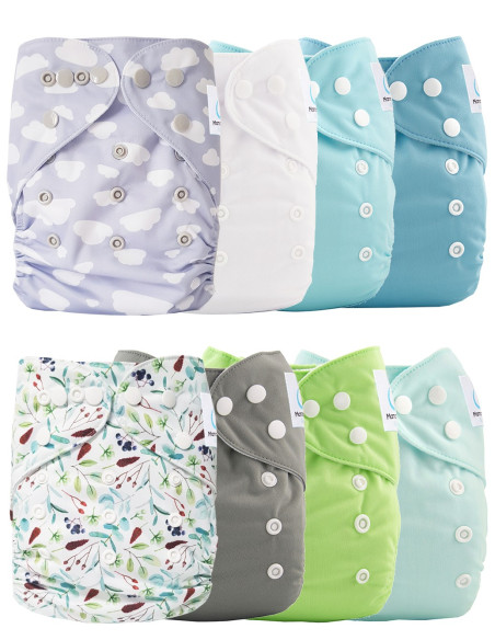 Lot de 8 couches lavables évolutives tons roses + 8 inserts microfibre