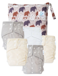 lot de 5 Couches lavables intégrales évolutives tout en un avec insert en bambou et double goussets
