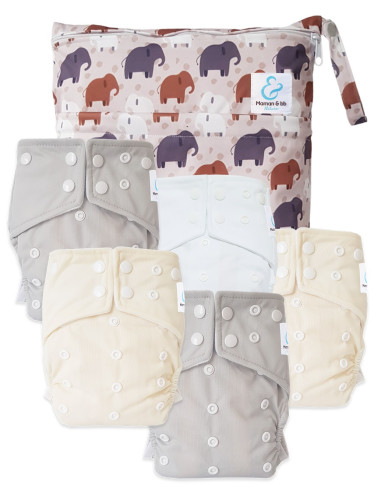 lot of 5 Evolutionary Full Washable Diapers All in one with Bamboo Insert and Double Gousts